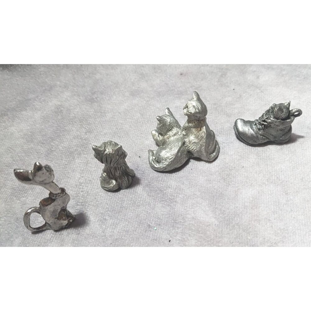 Vintage Miniature Pewter Cat Set (4) - Picture 3 of 7